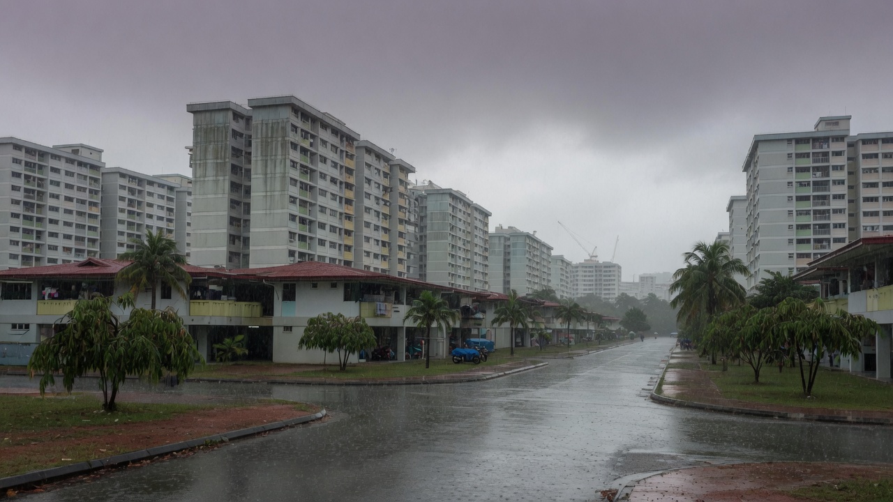 Widespread monsoon rain over tropical housing